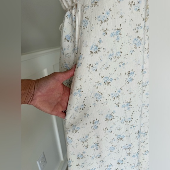 Worth Collective Marley Floral Print Cottage Midi Dress Ivory Blue Sz M - Picture 6 of 14